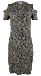 Michael Kors Women's Paisley Cold Shoulder Sleeve Dress TYllw XS